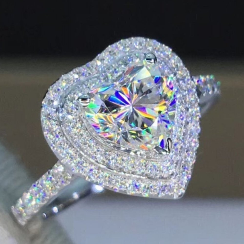 💎Bling Heart CZ Gemstone Full Filled Thin Lovely Fashion Heart Ring,UNVN… - Picture 2 of 5